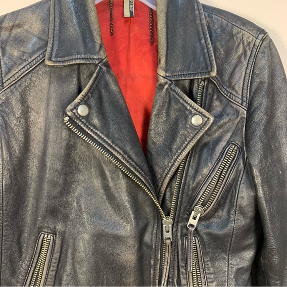 Topshop 100% Genuine Leather Distressed Zippers Moto Biker Jacket - Picture 6 of 16